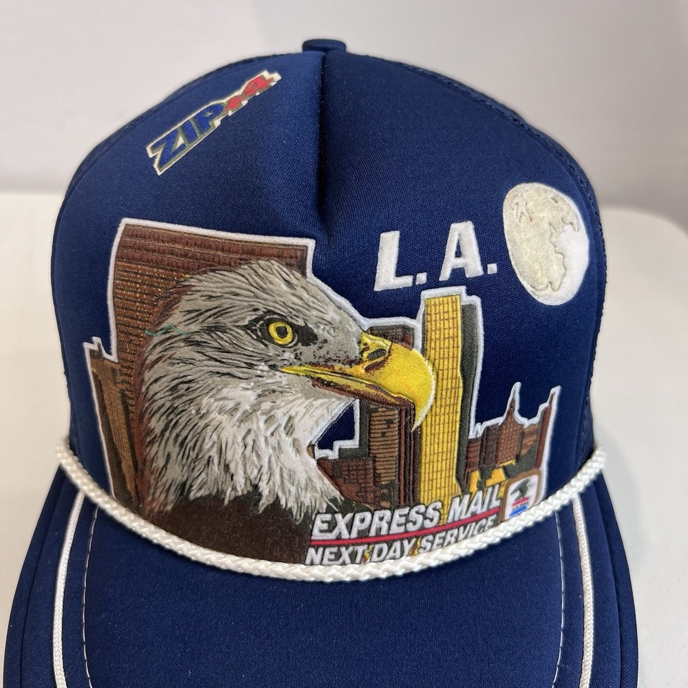 Usps Express Mail Overnight Snapback Trucker Hat Cap Blue Eagle 90s Rope La View 2